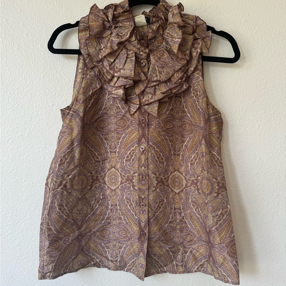 J. Crew Paisley Ruffle Blouse in Purple and Gold